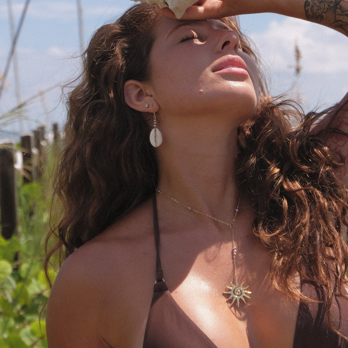 Sun Spiral Pink Pearl Drop Chain